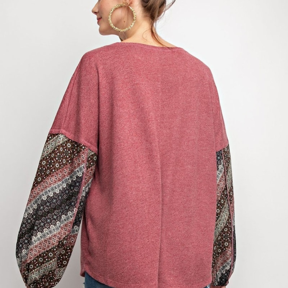 ❄️LAST3️⃣//MUSHROOM CONTRAST SLEEVES BOHO TOP - Picture 5 of 5